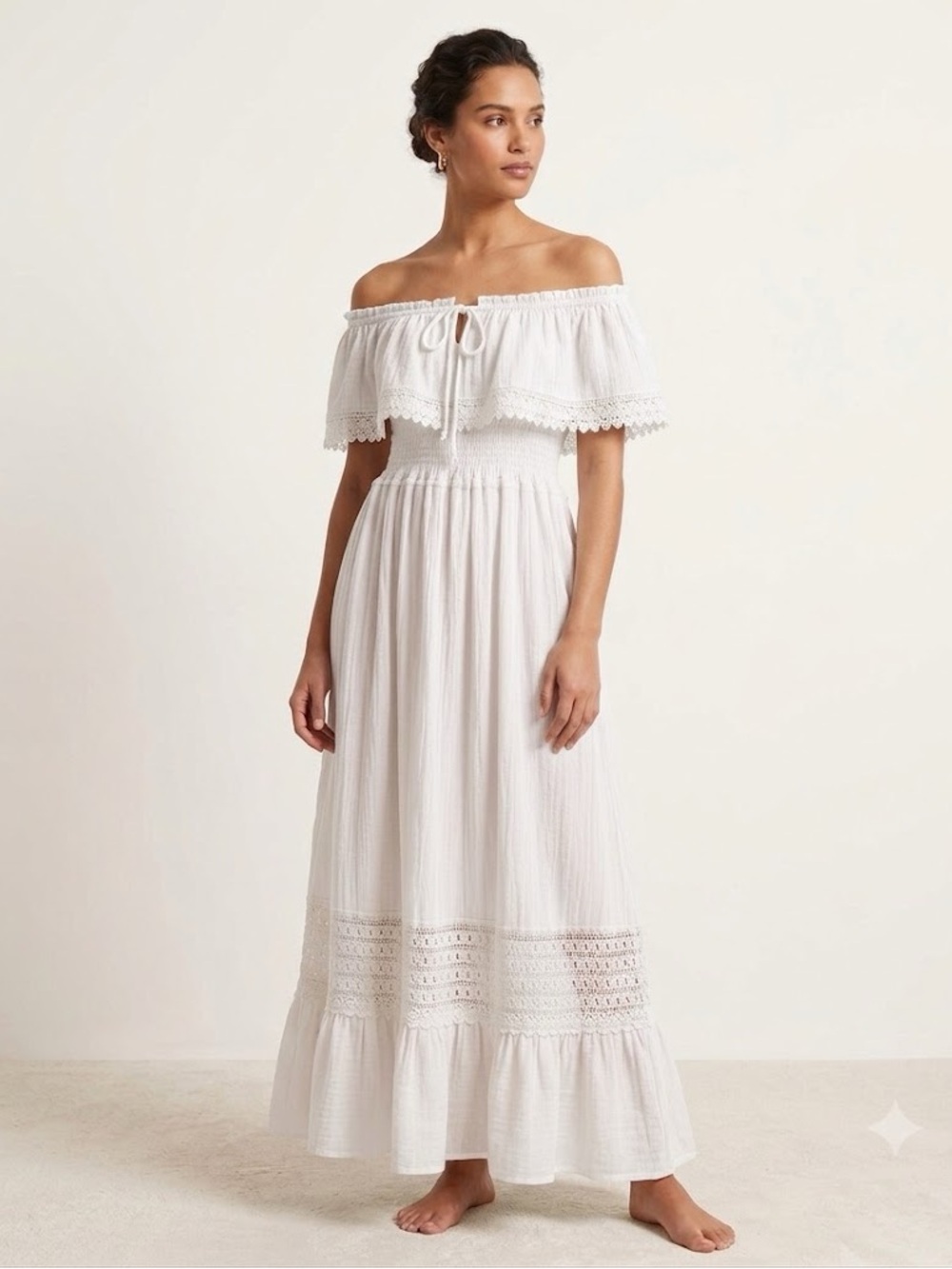 Cotton Collection Organic Cotton Off-the-Shoulder White Maxi Dress